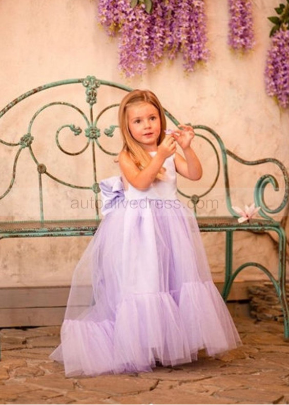 Lilac Satin Tulle Flower Girl Dress With Cute Bows